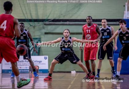 England Basketball, NBL Division 1 - 11 February, 2017 - Fleming Park Leisure Cent. : Rael Williams (6), BIG defence during match between Solent Kestrels and Reading Rockets (Photo by NGS/MirrorBoxStudios)